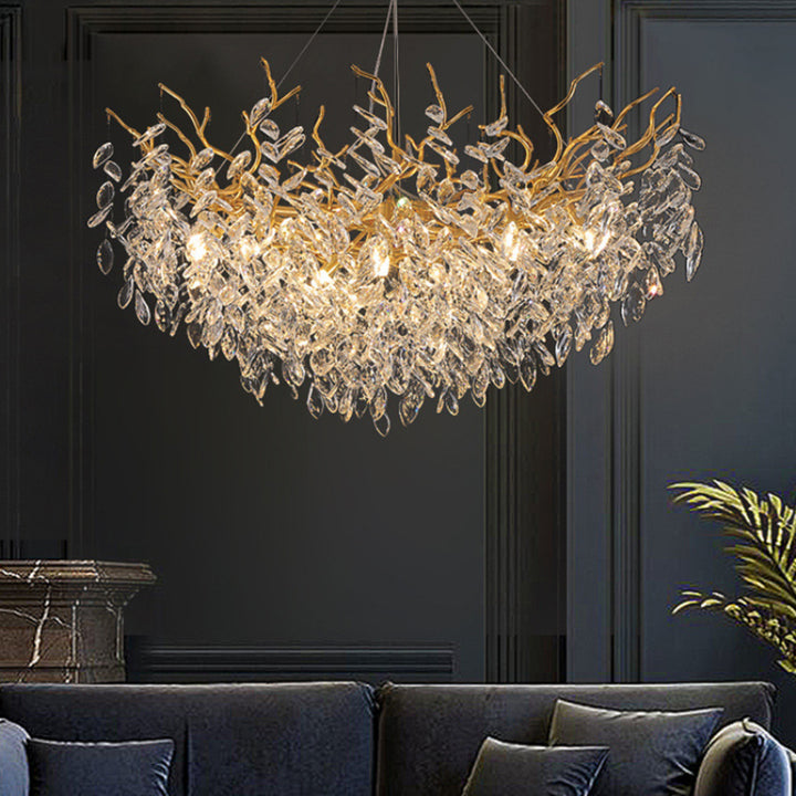 Tree Branch Flush Mount Crystal Chandelier for Living Room