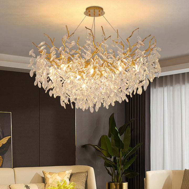 Tree Branch Flush Mount Crystal Chandelier for Living Room