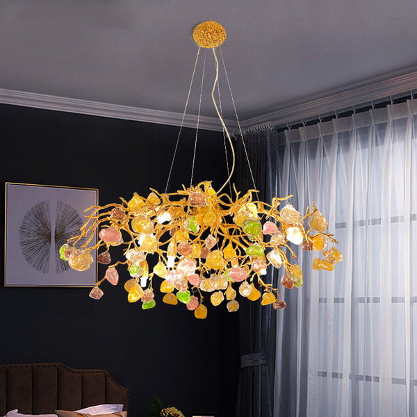 Living Room Coloured Glass Pendant Lights Crystal Modern