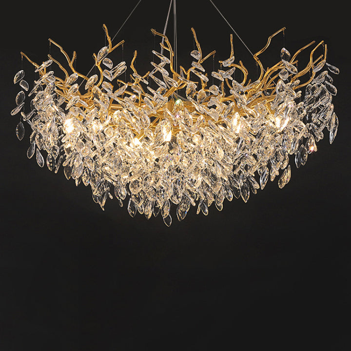 Tree Branch Flush Mount Crystal Chandelier for Living Room