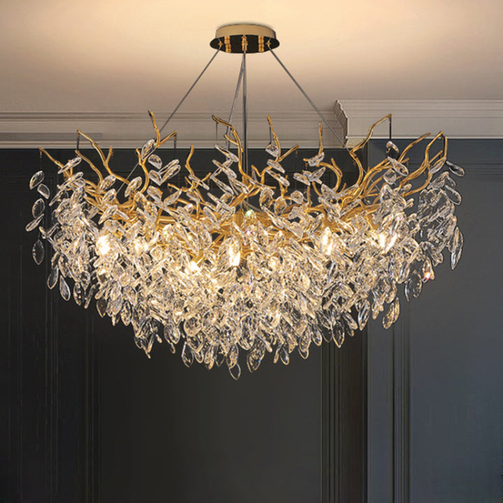 Tree Branch Flush Mount Crystal Chandelier for Living Room