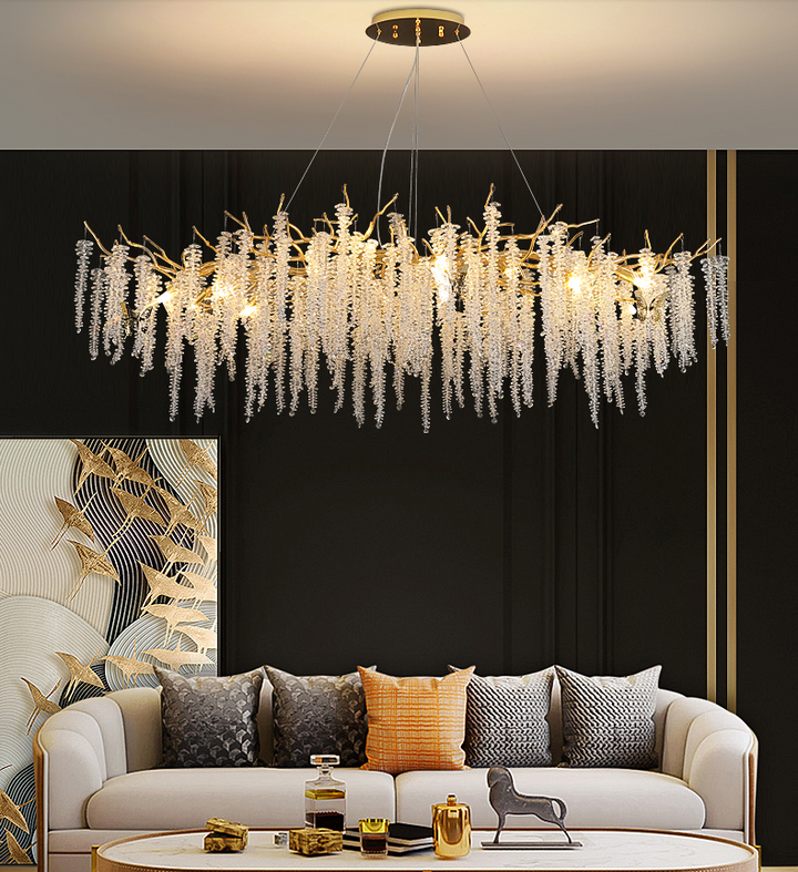 Creative Teardrop Crystal Chandelier Tree Branch for Living Room