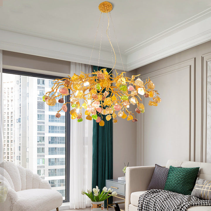 Living Room Coloured Glass Pendant Lights Crystal Modern