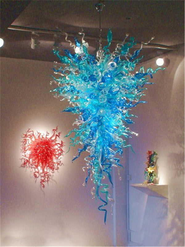 Large Blue Blown Glass Chandelier Modern