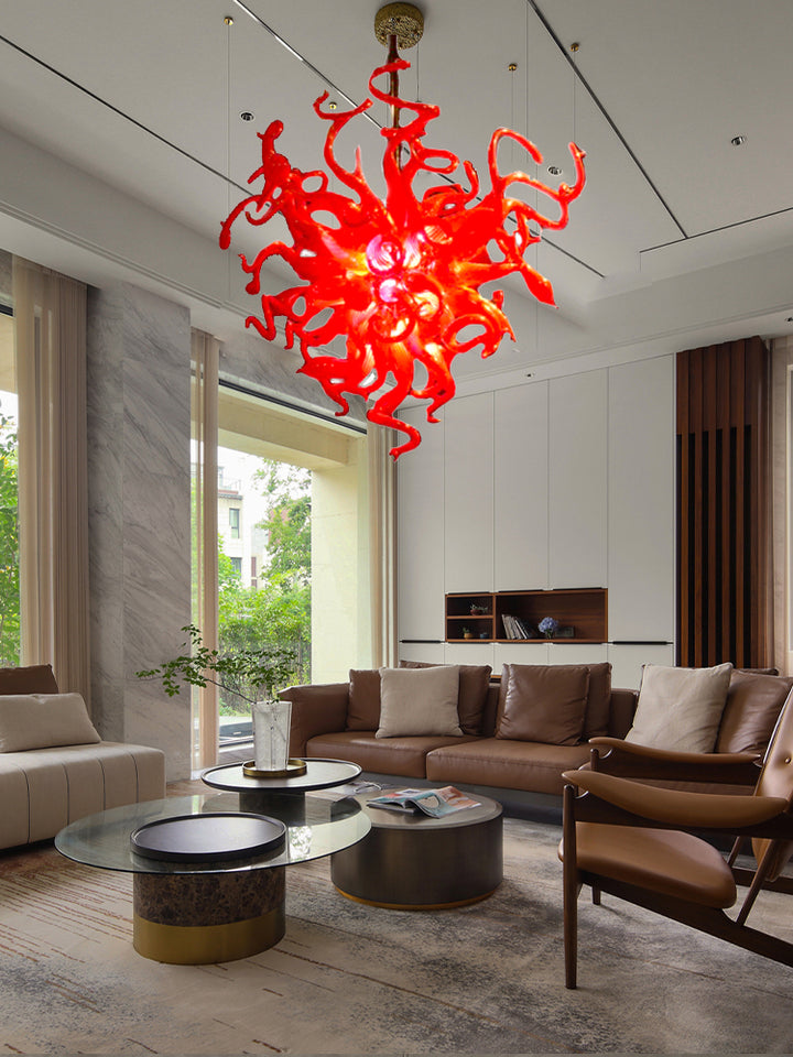 Modern Art Red Chandelier Stained Glass Lamp