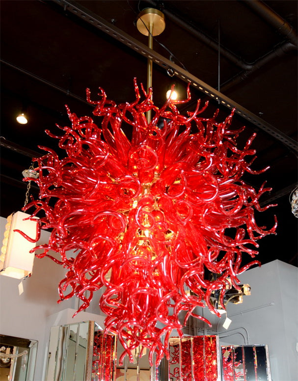 dining table red glass chandelier