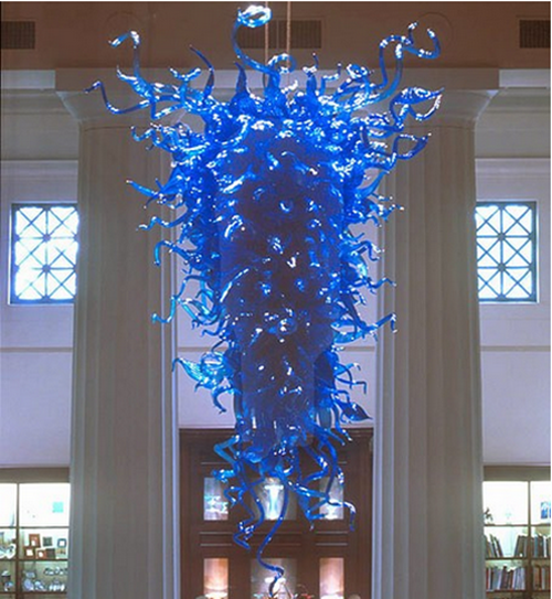 blue chandeliers