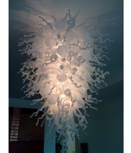 white blown glass chandeliers