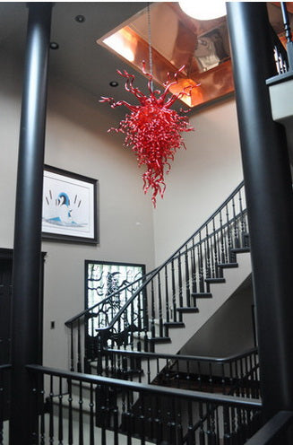 red glass hanging chandeliers