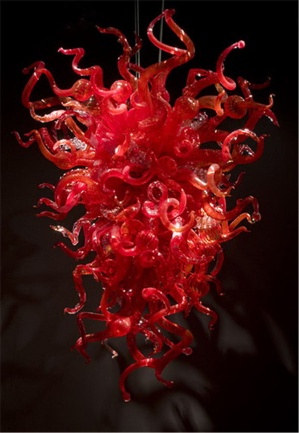Red Blown Glass Chandelier Chihuly Style Art for Dining Room
