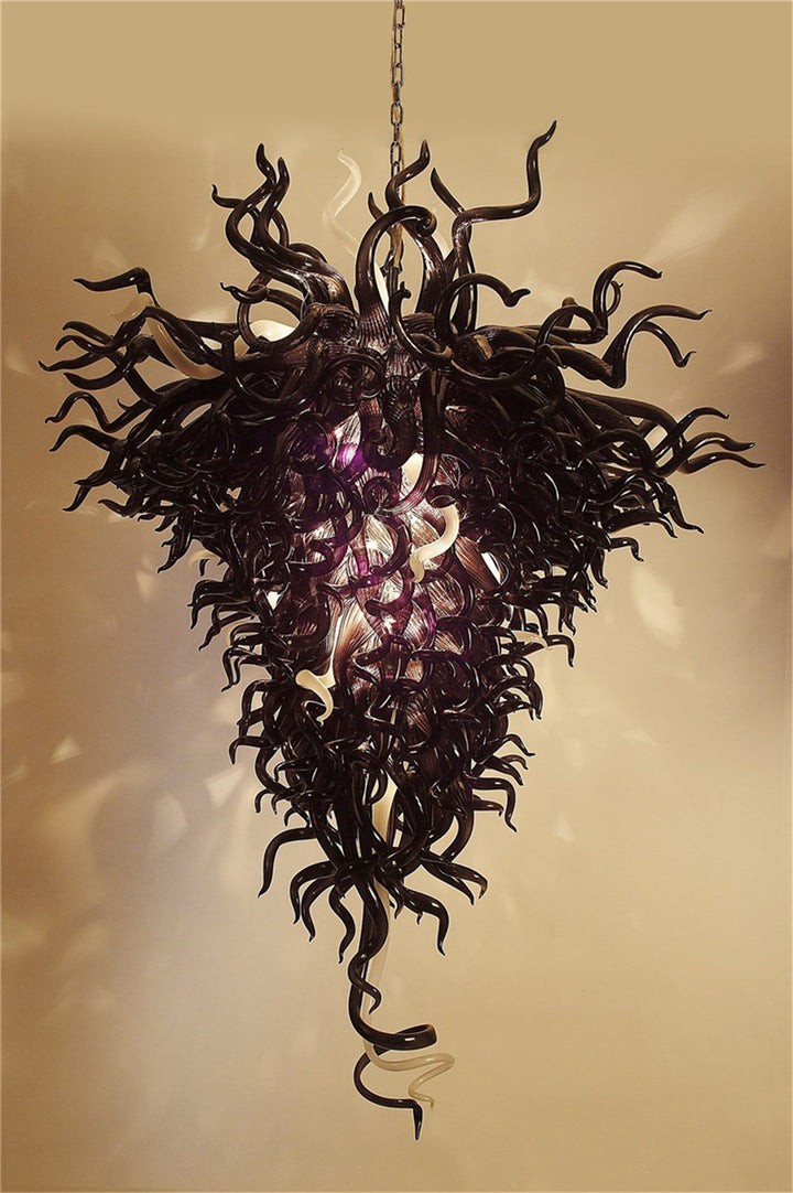 Hotel Black Blown Glass Chandelier Chihuly Style Art