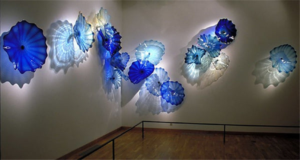 Blue Colored Murano Glass Plate Wall Lamps